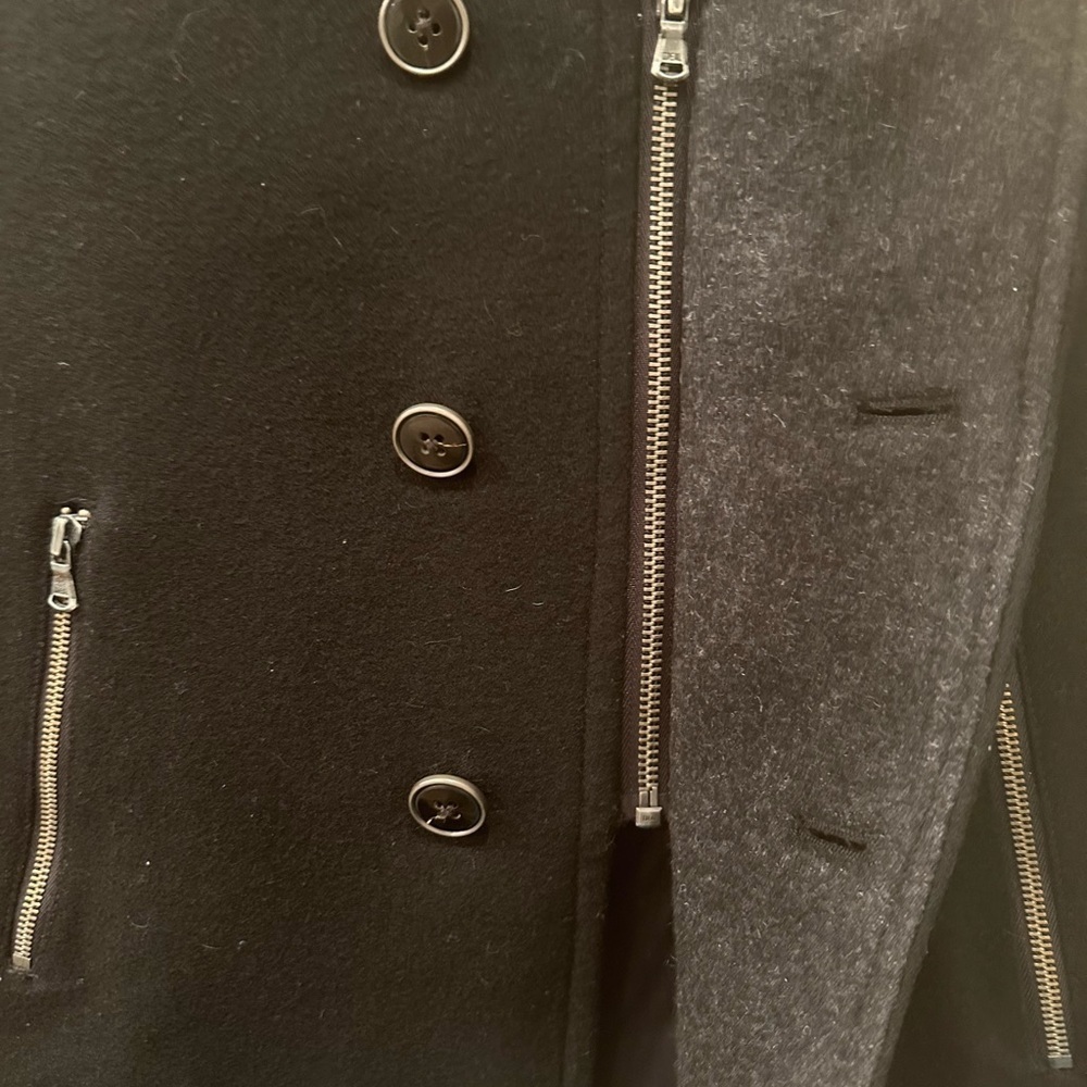 7 For All Mankind Men’s Black Peacoat Wool Large Zippers Old Money Sz M - Picture 4 of 12